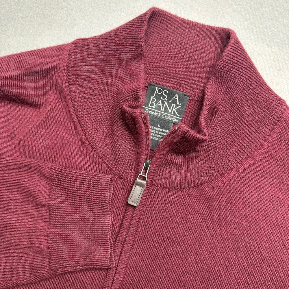 Jos. A. Bank Sweater Mens Large Burgundy Merino Wool Quarter Zip 1442-00844-0100